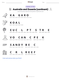 Australia and Oceania (continent) printable worksheet preview