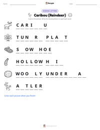 Caribou (Reindeer) printable worksheet preview