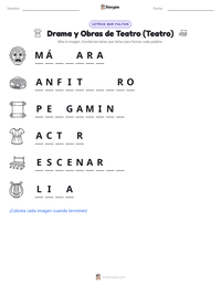 Vista previa de la hoja de trabajo imprimible de Drama y Obras de Teatro (Teatro)
