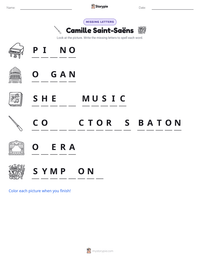 Camille Saint-Saëns printable worksheet preview