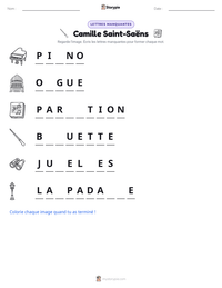 Aperçu de la feuille de travail imprimable Camille Saint-Saëns