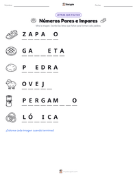Vista previa de la hoja de trabajo imprimible de Números Pares e Impares