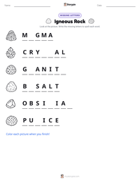 Igneous Rock printable worksheet preview