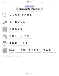 Exponents (Powers) printable worksheet preview