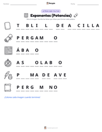 Vista previa de la hoja de trabajo imprimible de Exponentes (Potencias)