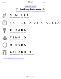 Vista previa de la hoja de trabajo imprimible de Crédito y Préstamos