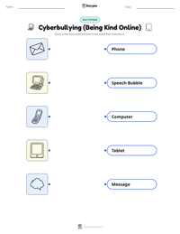 Cyberbullying (Being Kind Online) printable worksheet for kids