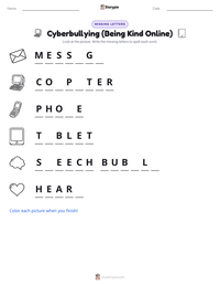 Cyberbullying (Being Kind Online) printable worksheet preview