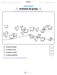 Vista previa de la hoja de trabajo imprimible de Animales de granja