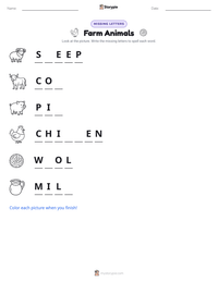 Farm Animals printable worksheet preview
