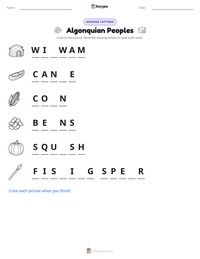 Algonquian Peoples printable worksheet preview