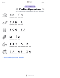 Vista previa de la hoja de trabajo imprimible de Pueblos Algonquinos