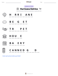 Hurricane Katrina printable worksheet preview