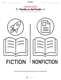 Página para colorear de Ficción vs. No Ficción para niños
