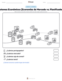 Vista previa de la hoja de trabajo imprimible de Sistemas Económicos (Economías de Mercado vs. Planificadas)