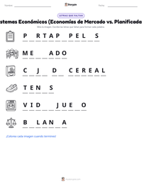 Vista previa de la hoja de trabajo imprimible de Sistemas Económicos (Economías de Mercado vs. Planificadas)
