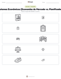 Vista previa de la hoja de trabajo imprimible de Sistemas Económicos (Economías de Mercado vs. Planificadas)