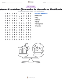 Vista previa de la hoja de trabajo imprimible de Sistemas Económicos (Economías de Mercado vs. Planificadas)