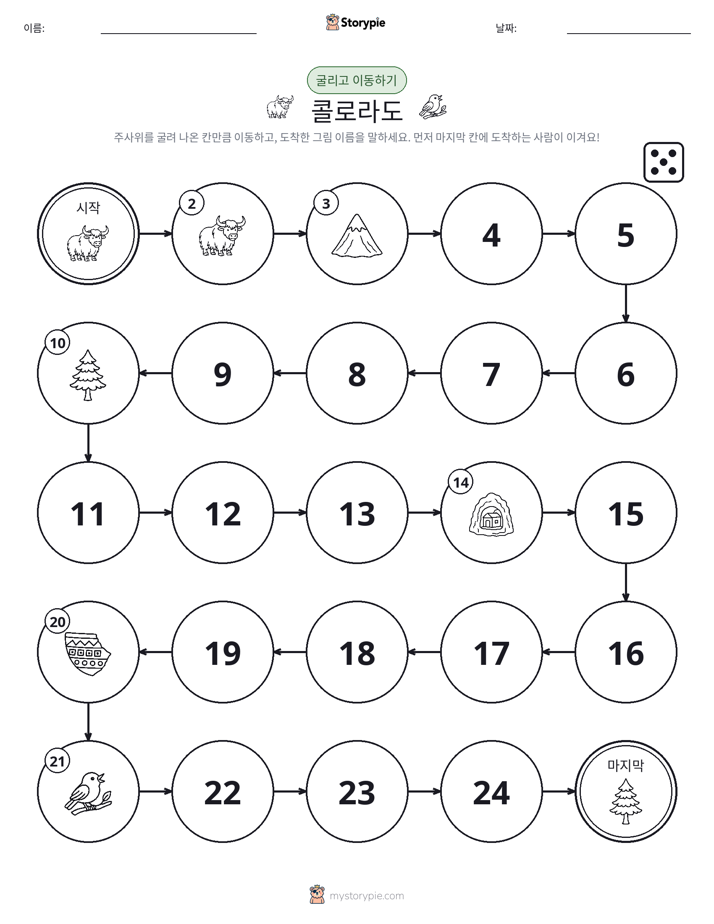 주사위 굴리고 이동하기 게임