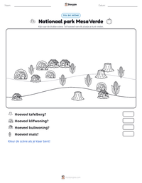 Nationaal park Mesa Verde afdrukbare werkblad voorbeeld