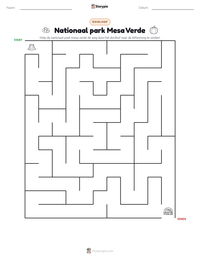 Nationaal park Mesa Verde afdrukbare werkblad voorbeeld