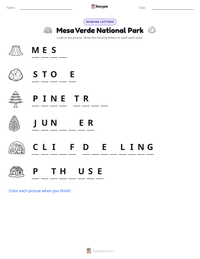 Mesa Verde National Park printable worksheet preview