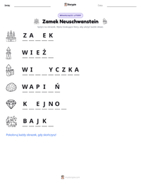 Podgląd drukowalnego arkusza ćwiczeń Zamek Neuschwanstein