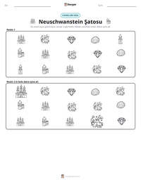 Neuschwanstein Şatosu yazdırılabilir çalışma sayfası önizlemesi