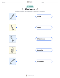 Hoja de trabajo imprimible de Clarinete para niños