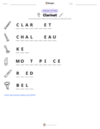 Clarinet printable worksheet preview
