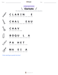 Prévia da folha de atividades imprimível Clarinete
