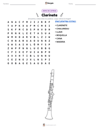 Vista previa de la hoja de trabajo imprimible de Clarinete