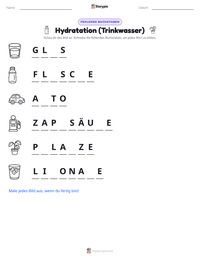 Hydratation (Trinkwasser) druckbare Arbeitsblatt Vorschau