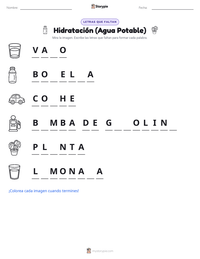 Vista previa de la hoja de trabajo imprimible de Hidratación (Agua Potable)