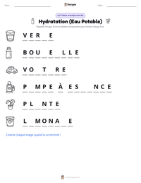 Aperçu de la feuille de travail imprimable Hydratation (Eau Potable)