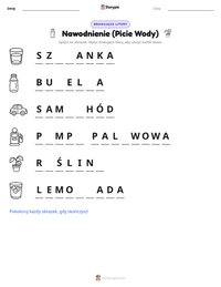 Podgląd drukowalnego arkusza ćwiczeń Nawodnienie (Picie Wody)