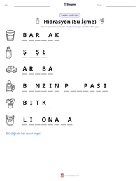 Hidrasyon (Su İçme) yazdırılabilir çalışma sayfası önizlemesi