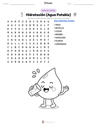 Vista previa de la hoja de trabajo imprimible de Hidratación (Agua Potable)