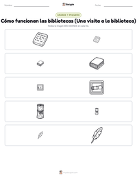 Vista previa de la hoja de trabajo imprimible de Cómo funcionan las bibliotecas (Una visita a la biblioteca)