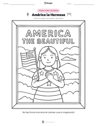 Página para colorear de América la Hermosa para niños