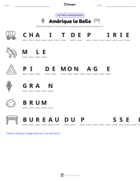 Aperçu de la feuille de travail imprimable Amérique la Belle