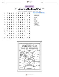 Prévia da folha de atividades imprimível America the Beautiful
