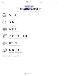 Great Horned Owl printable worksheet preview