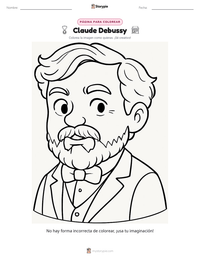 Página para colorear de Claude Debussy para niños