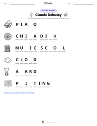 Claude Debussy printable worksheet preview