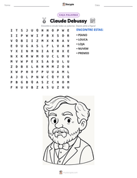 Prévia da folha de atividades imprimível Claude Debussy