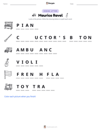 Maurice Ravel printable worksheet preview