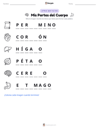 Vista previa de la hoja de trabajo imprimible de Mis Partes del Cuerpo