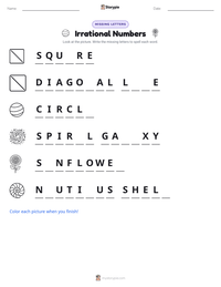 Irrational Numbers printable worksheet preview