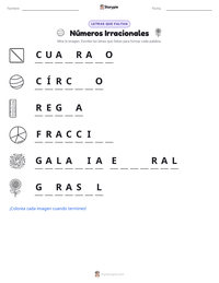 Vista previa de la hoja de trabajo imprimible de Números Irracionales